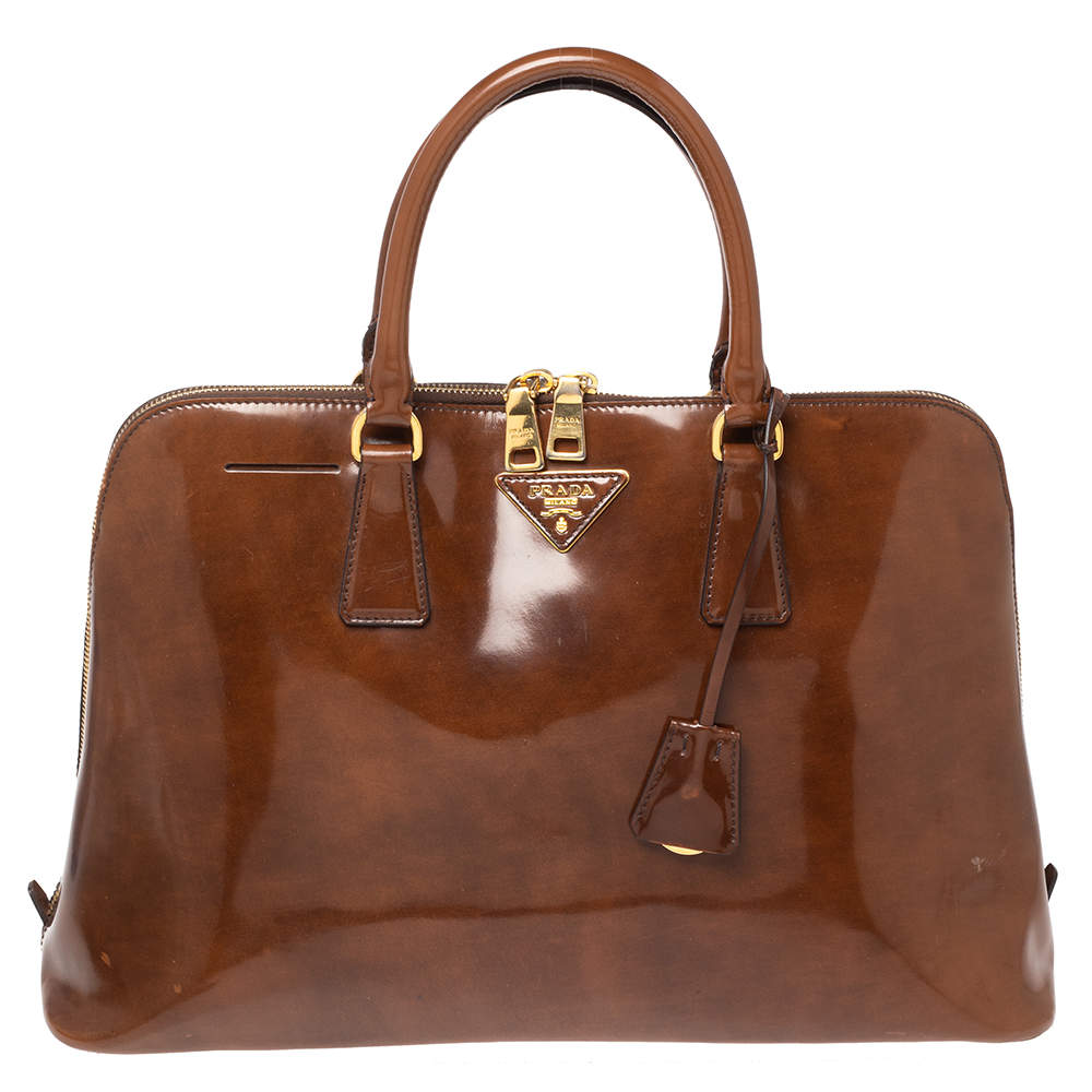Pre Owned Prada Brown Patent Leather Promenade Satchel