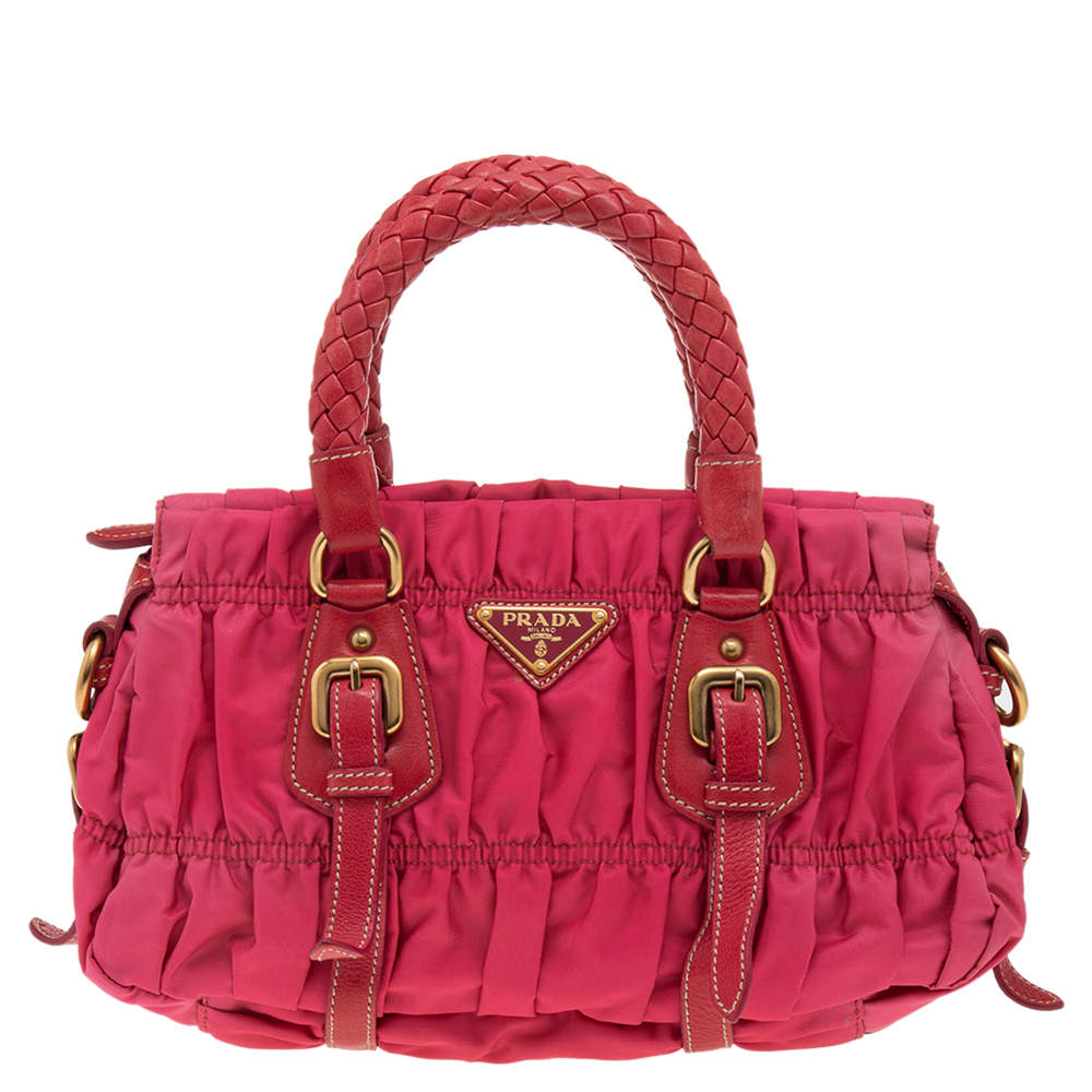 Pre Owned Prada Pink Gaufre Nylon and Leather Tote