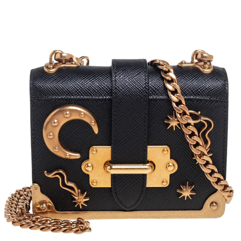 Prada Black Saffiano Leather Astrology Celestial Cahier Crossbody Bag