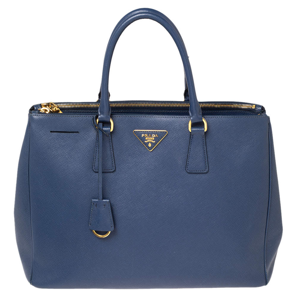 Pre Owned Prada Blue Saffiano Leather Large Galleria Double Zip Tote