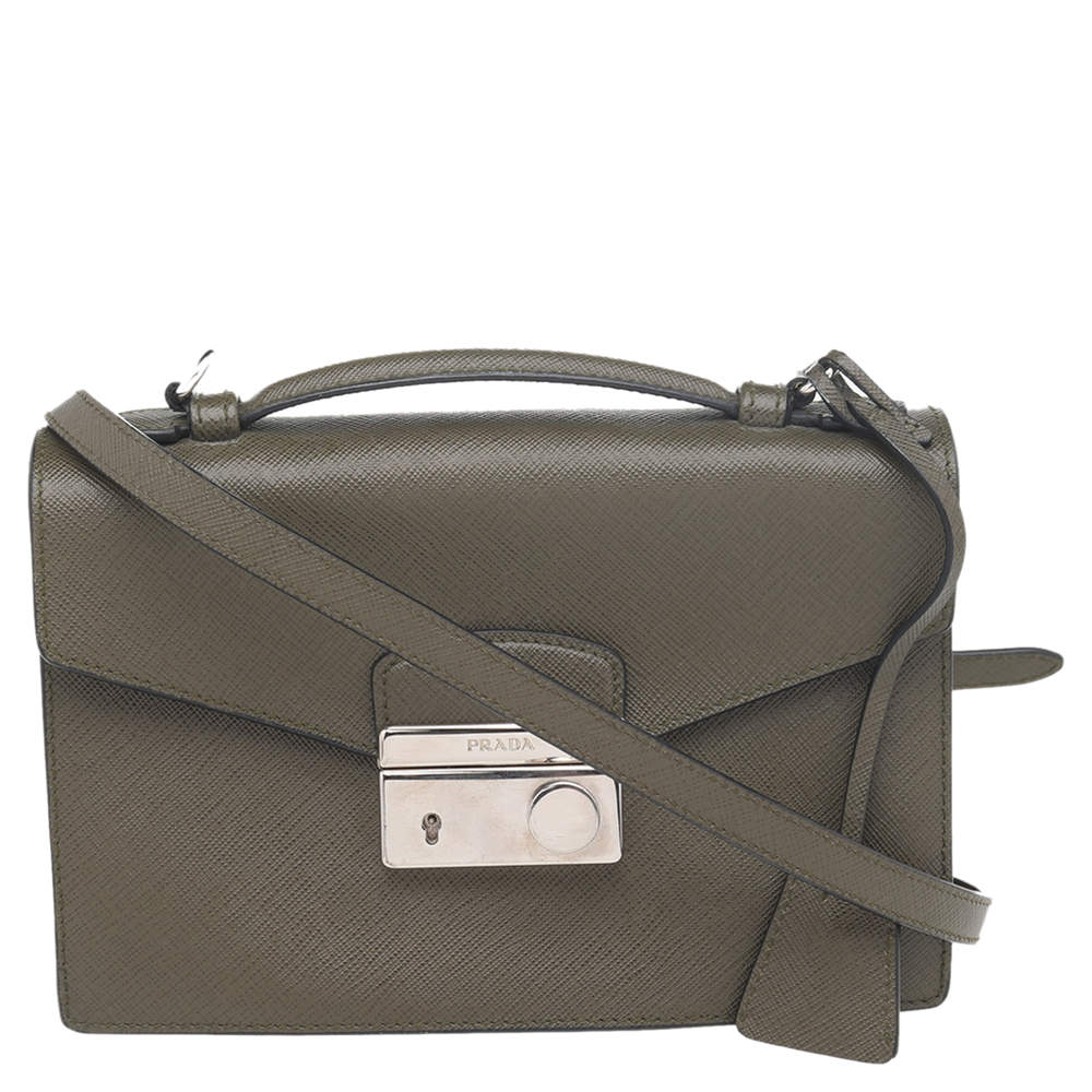 Pre Owned Prada Green Saffiano Lux Leather Crossbody Bag