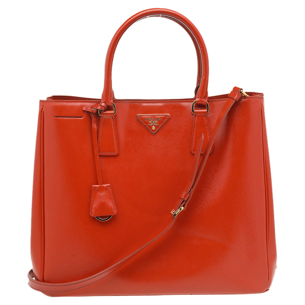 Pre Owned Prada Orange Saffiano Lux Leather Large Galleria Tote