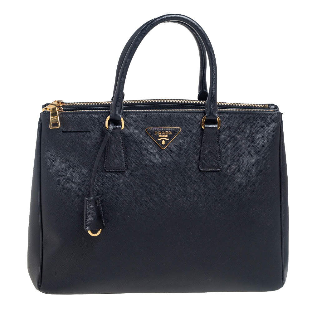 Pre Owned Prada Black Saffiano Lux Leather Large Galleria Double Zip Tote