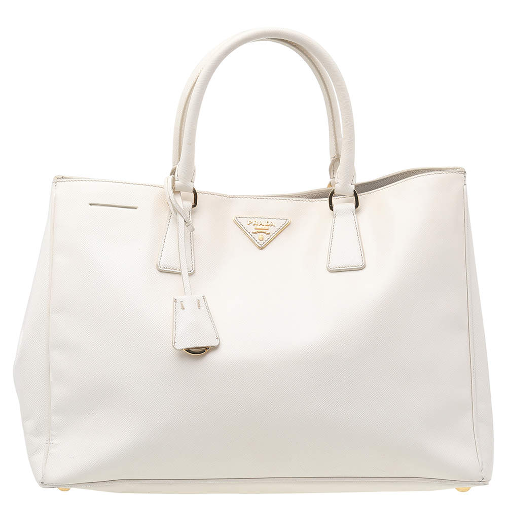 Pre Owned Prada White Saffiano Lux Leather Large Galleria Tote
