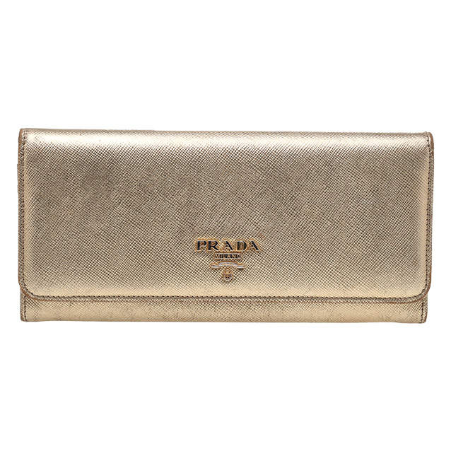 Pre Owned Prada Gold Saffiano Leather Flap Continental Wallet