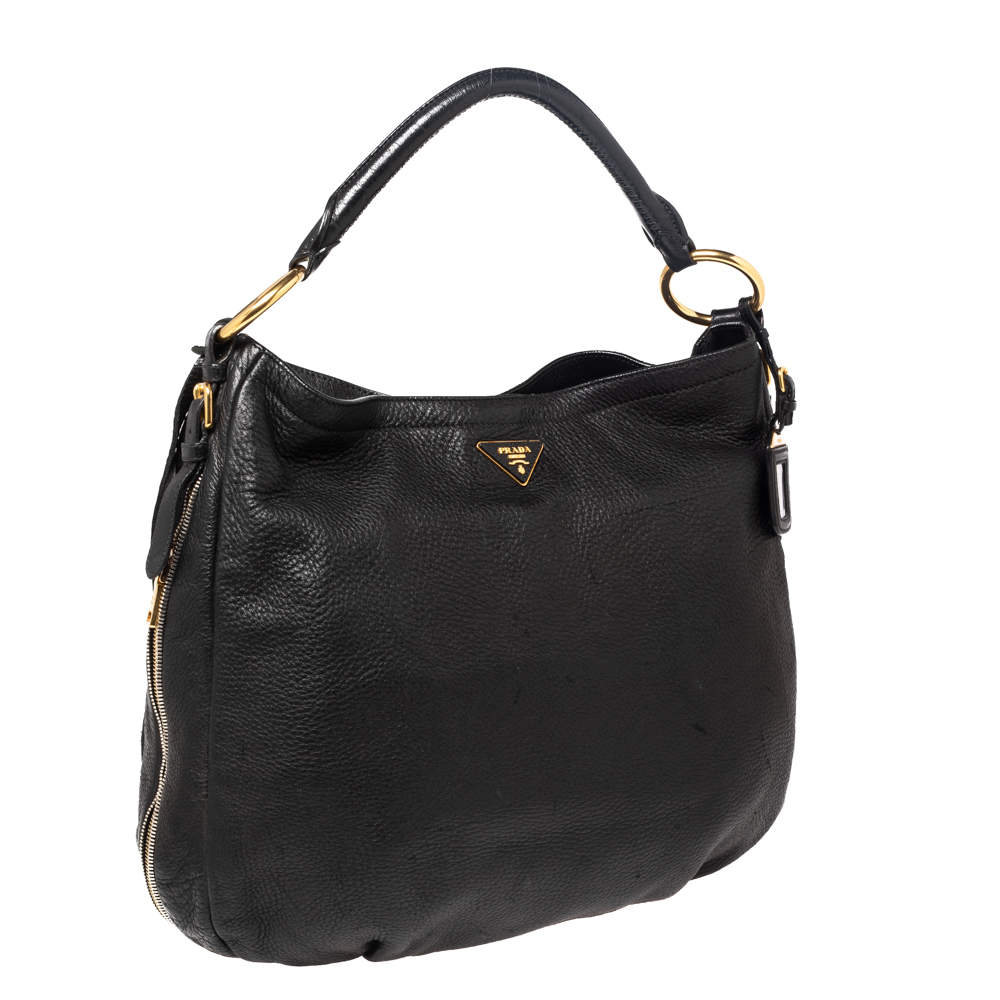 Prada Black Cervo Leather Zip Around Hobo Prada TLC