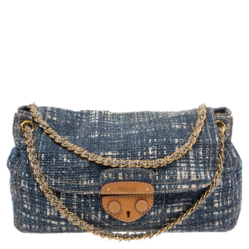 Prada Blue Tweed Flap Shoulder Bag Prada | The Luxury Closet