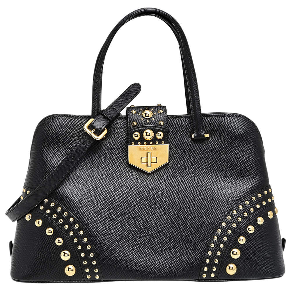 Pre Owned Prada Black Leather Promenade Studded Satchel