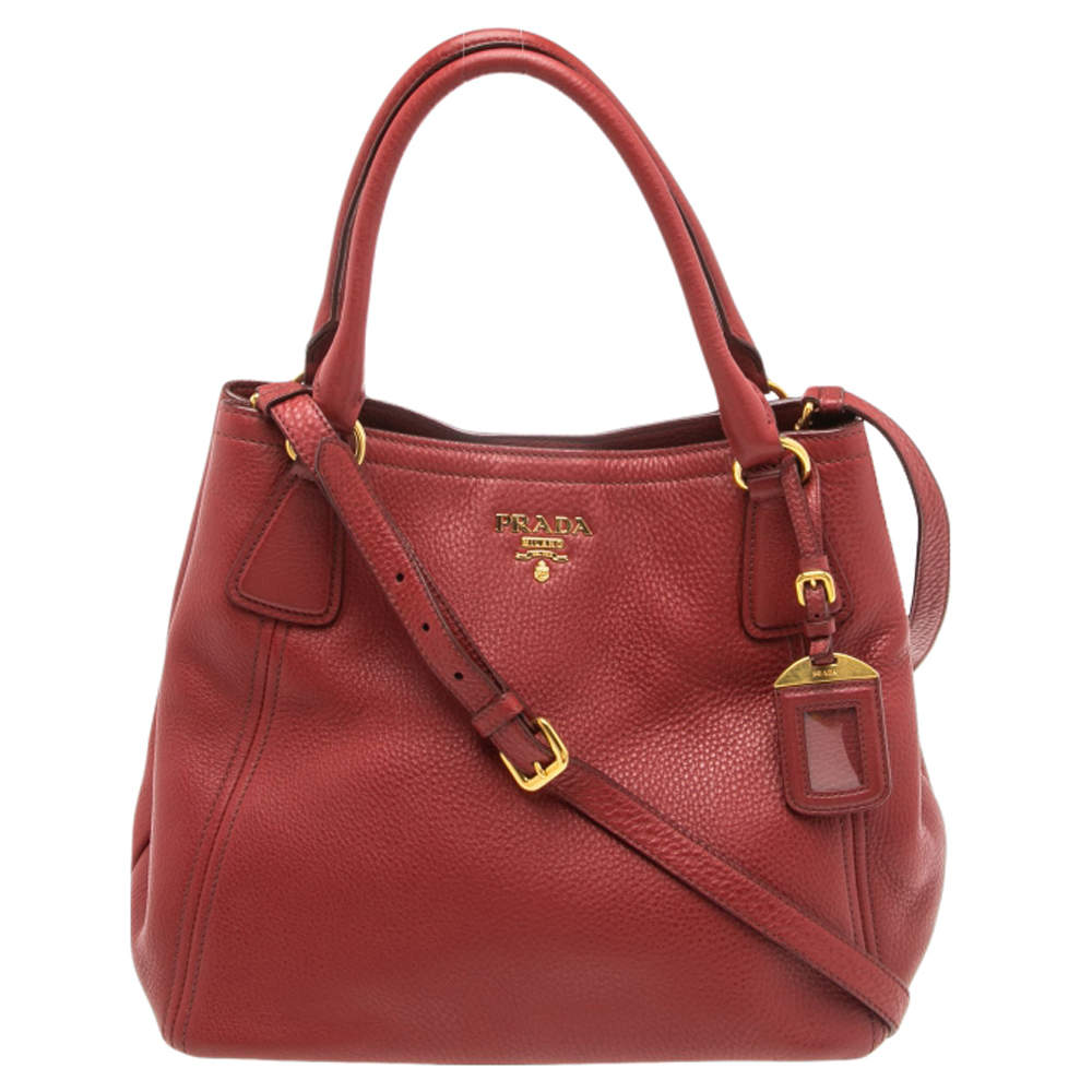Pre Owned Prada Red Vitello Daino Leather Open Tote