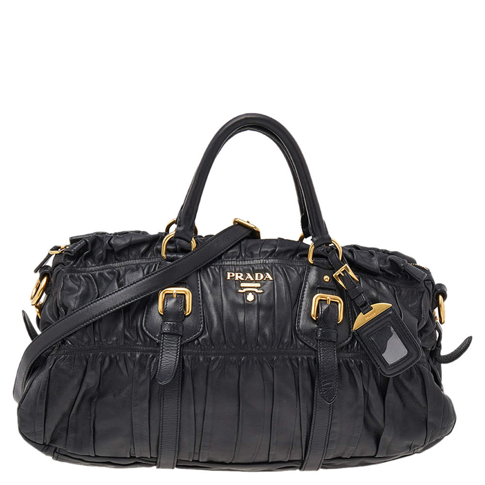Pre Owned Prada Black Nappa Gaufre Leather Satchel
