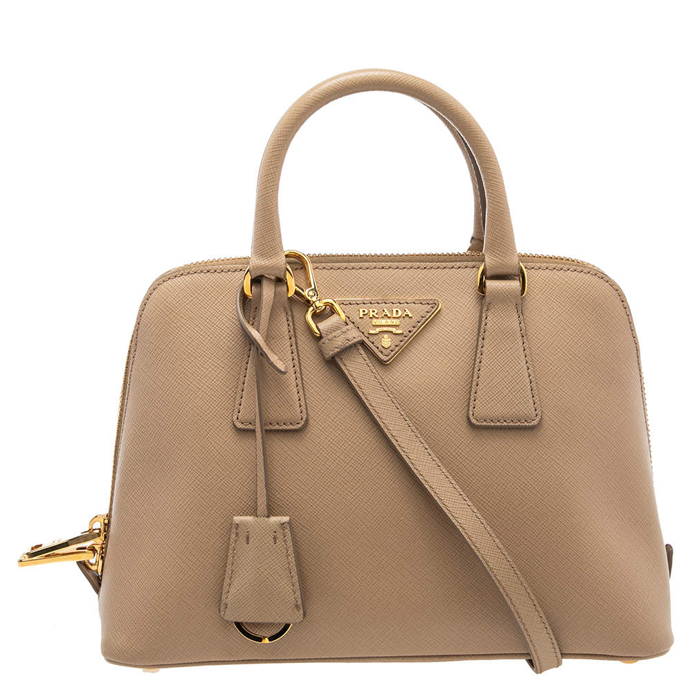 Pre Owned Prada Beige Saffiano Lux Leather Small Promenade Satchel