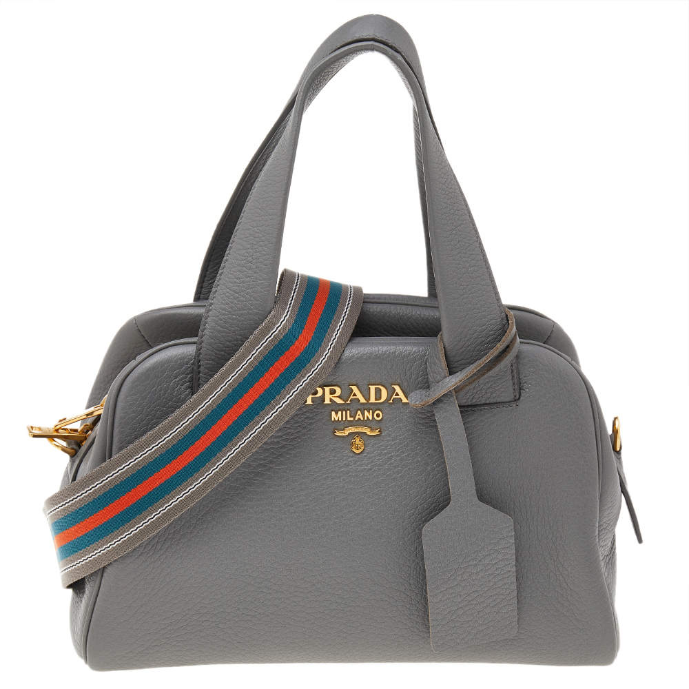 Pre Owned Prada Grey Leather Shoulder Bag