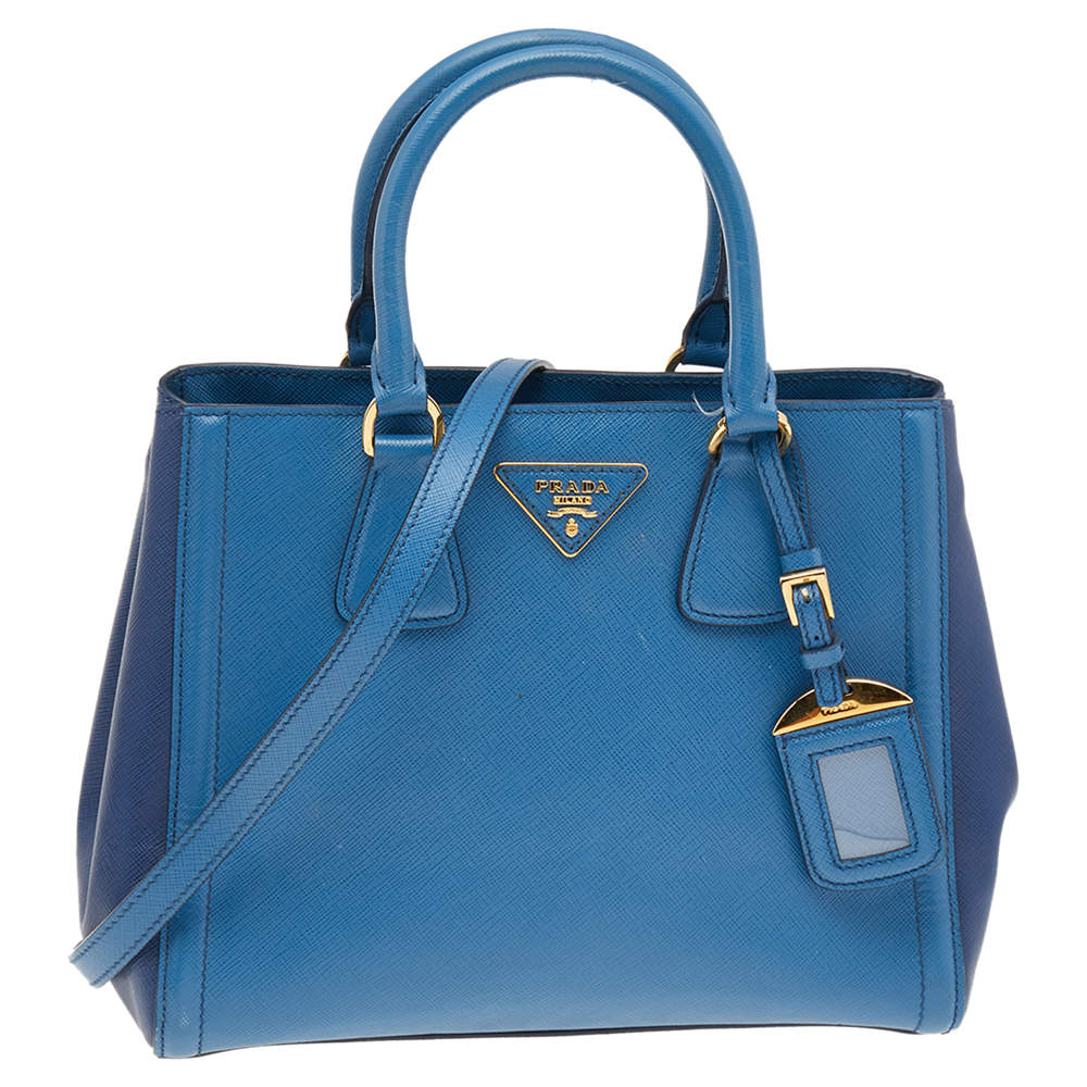 Pre Owned Prada Two Tone Blue Saffiano Lux Leather Tote