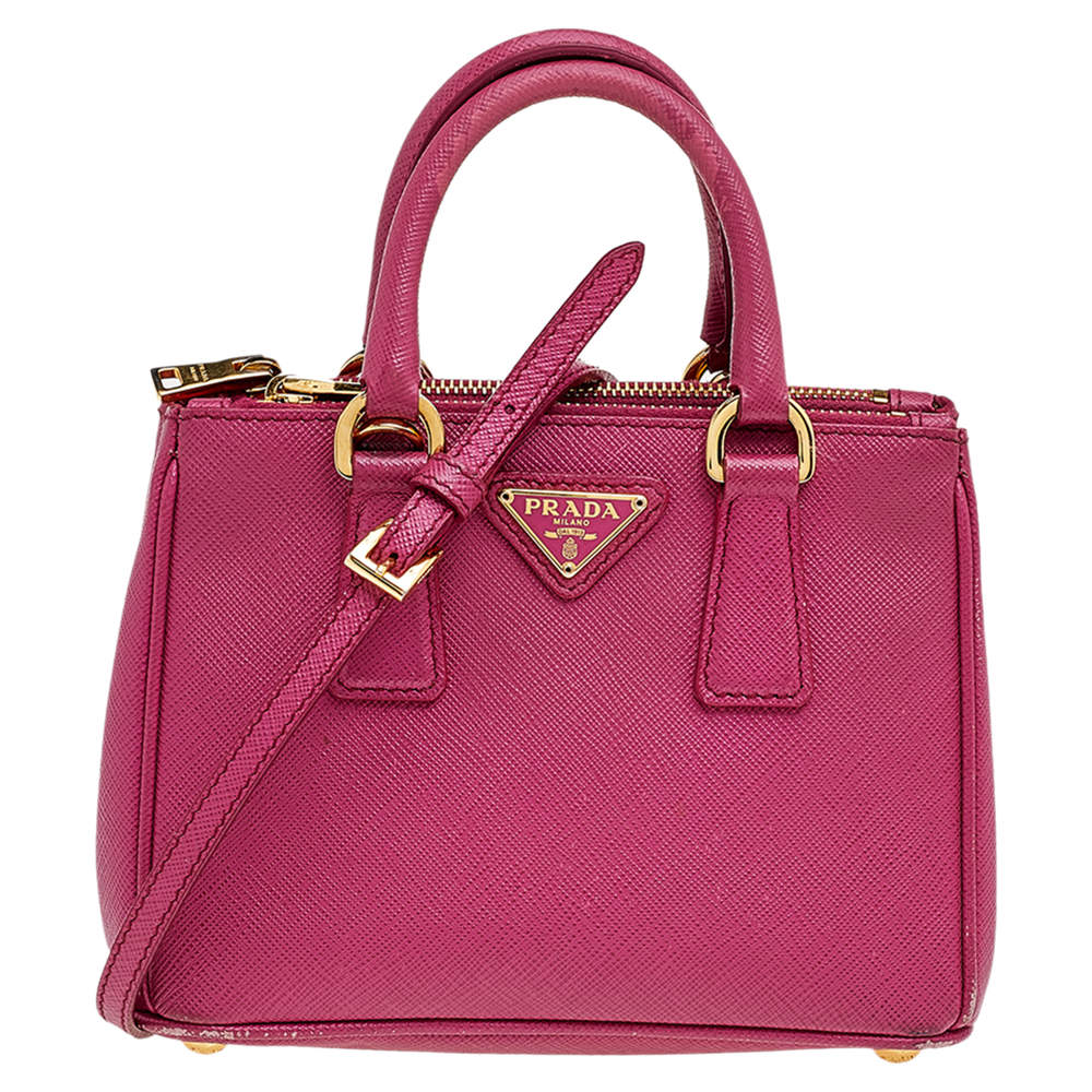 Pre Owned Prada Pink Saffiano Lux Leather Mini Galleria Tote