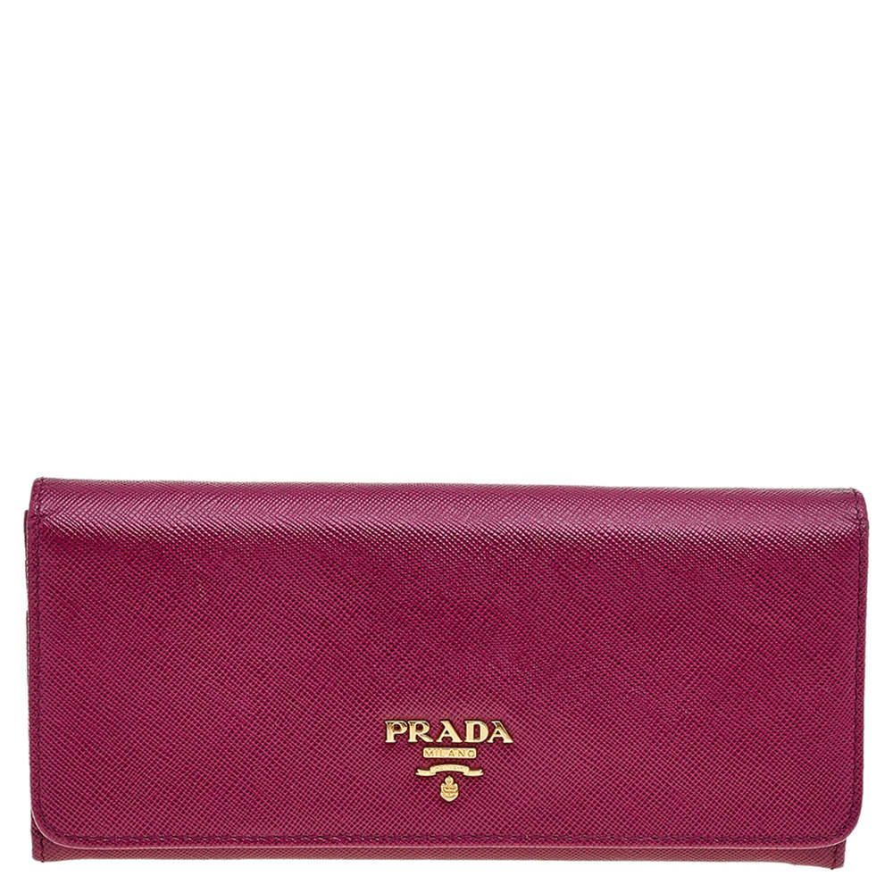 Pre Owned Prada Magenta Pink Saffiano Leather Continental Wallet