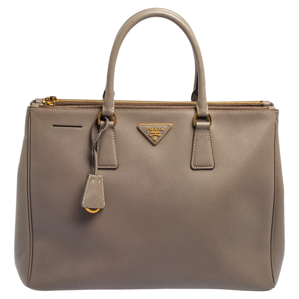 Pre Owned Prada Grey Saffiano Leather Large Double Zip Tote