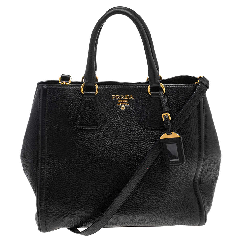 Pre Owned Prada Black Vitello Daino Leather Open Tote