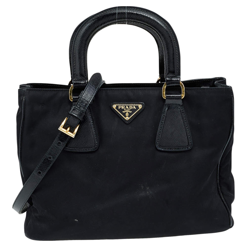Pre Owned Prada Black Nylon and Saffiano Vernice Leather Tote