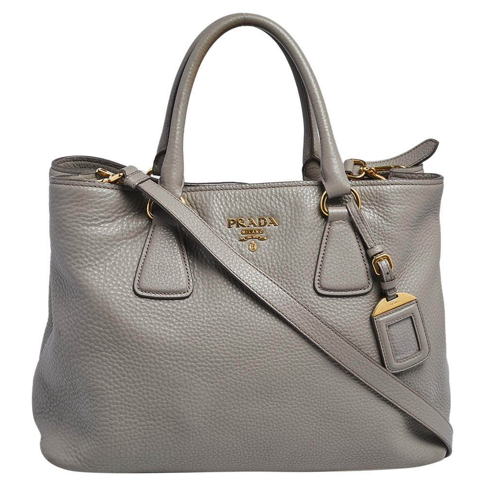 Prada Grey Vitello Daino Leather Middle Zip Tote Prada | TLC