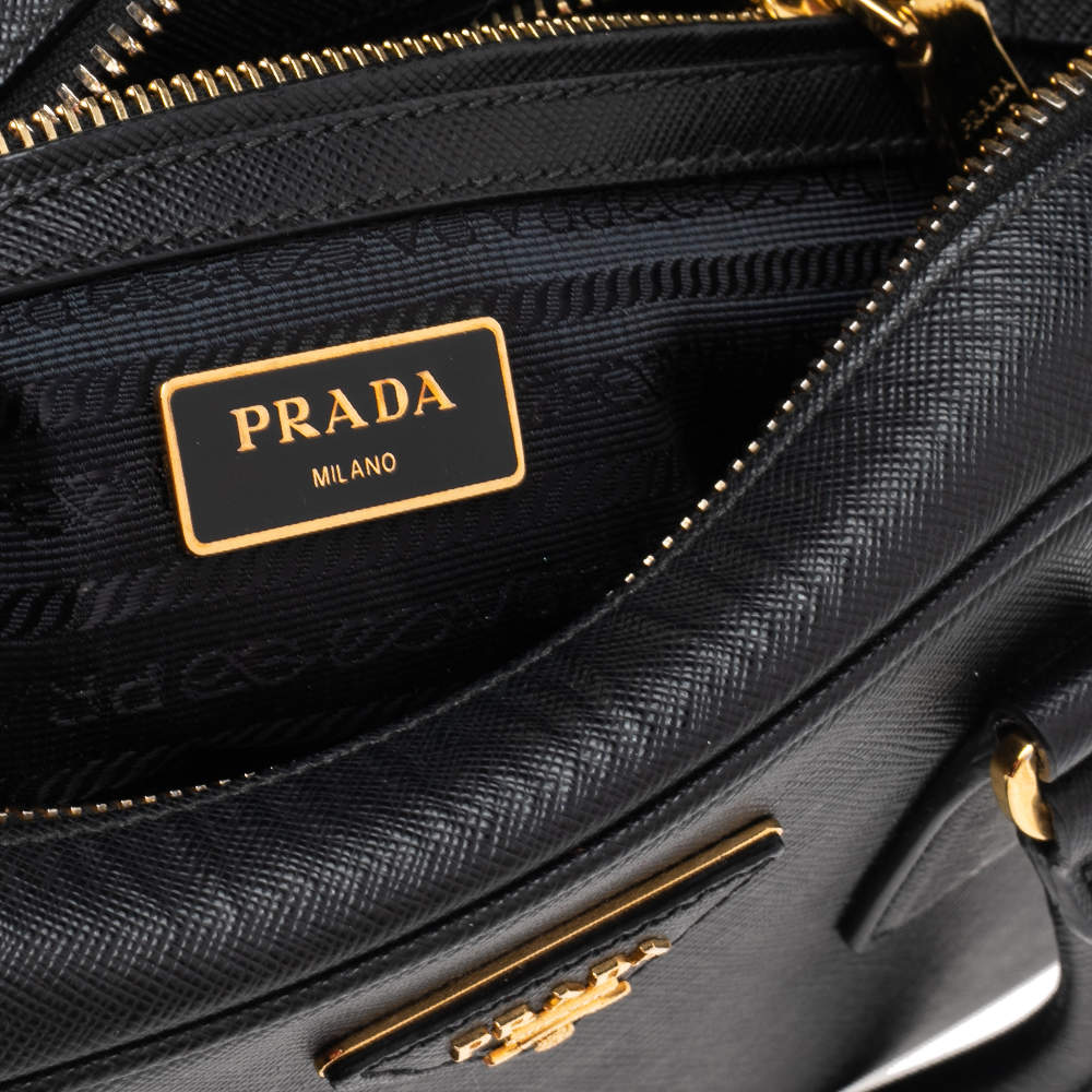 Prada Black Saffiano Leather Bauletto Top Handle Bag at 1stDibs