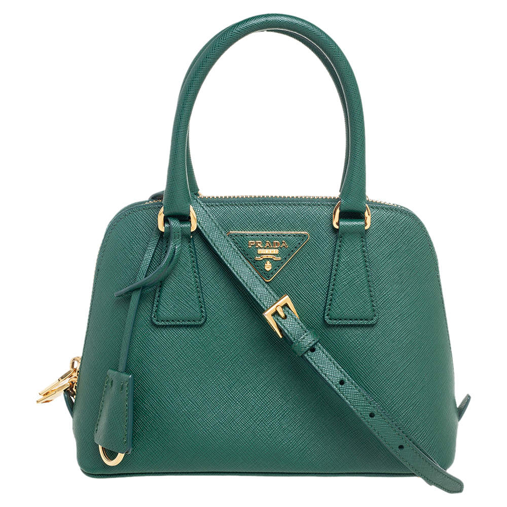 Pre Owned Prada Green Saffiano Leather Small Promenade Satchel