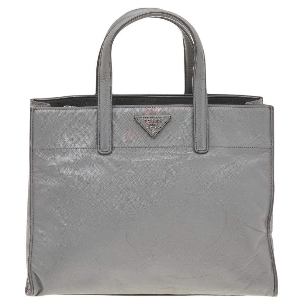 Pre Owned Prada Grey Saffiano Soft Leather Middle Zip Tote