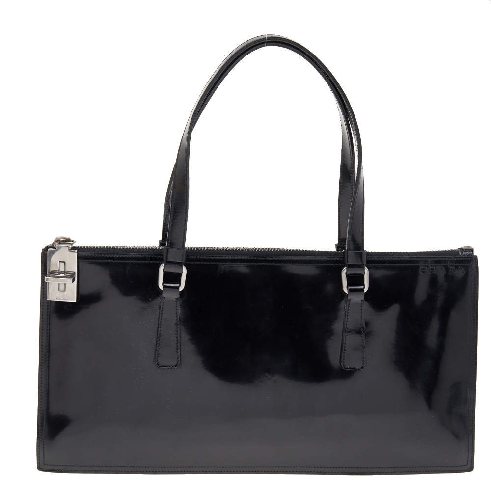 Pre Owned Prada Black Patent Leather Tote