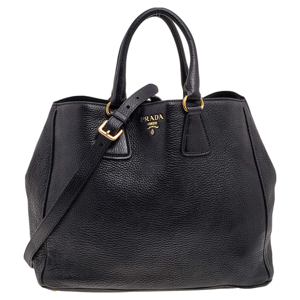 Pre Owned Prada Black Leather Vitello Daino Tote
