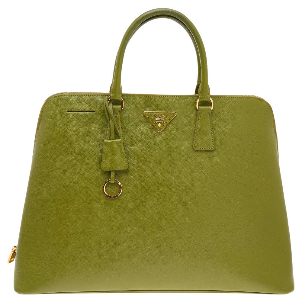 Pre Owned Prada Green Saffiano Leather Promenade XL Top Handle Bag