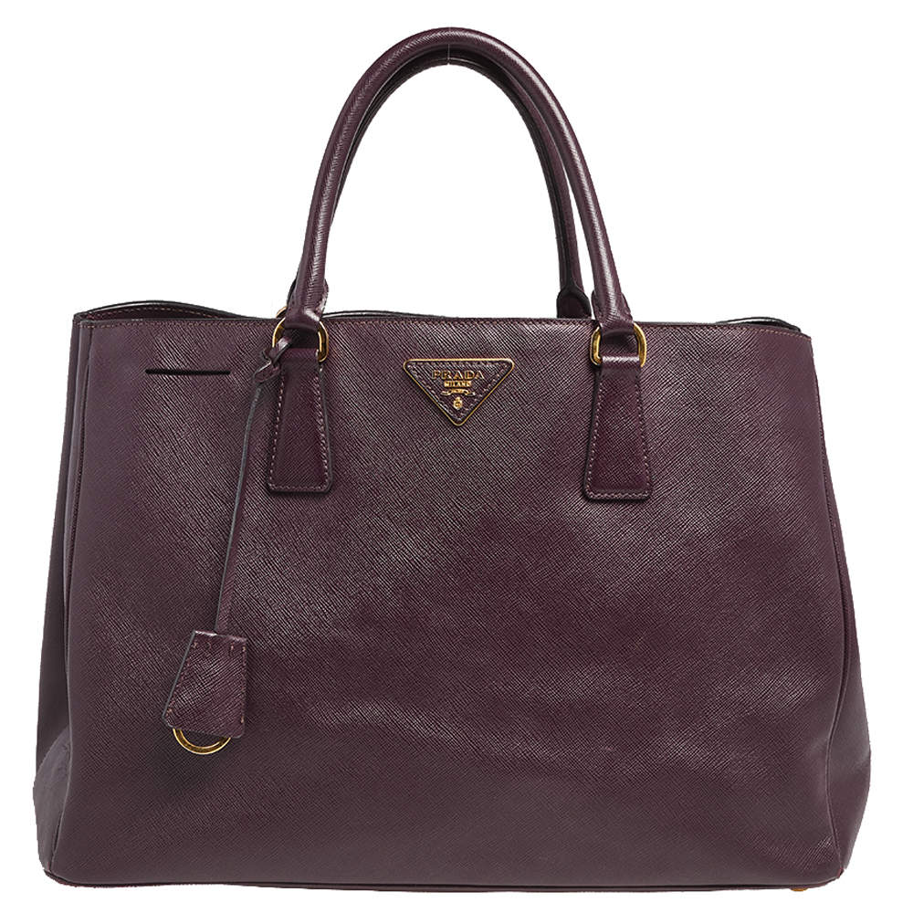 Pre Owned Prada Plum Saffiano Lux Leather Large Galleria Tote