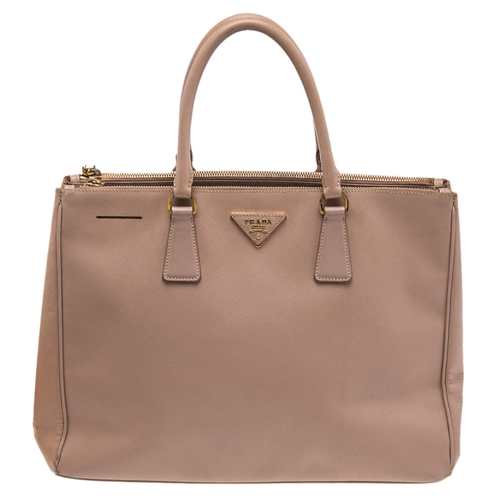 Pre Owned Prada Pink Saffiano Lux Leather Large Galleria Double Zip Tote