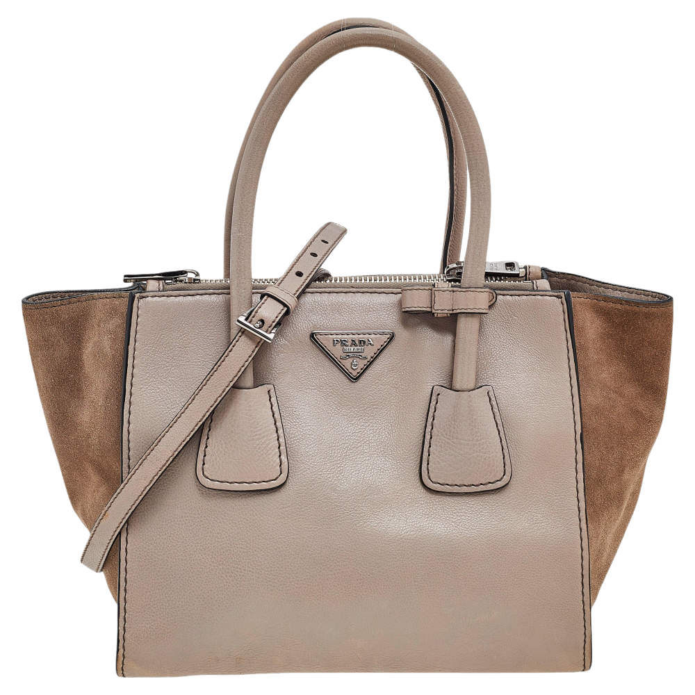 Pre Owned Prada Beige Leather and Suede Twin Pocket Tote