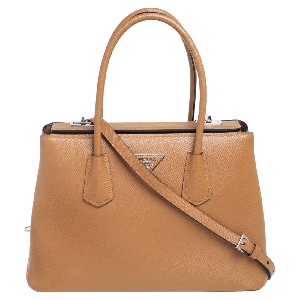 Pre Owned Prada Caramel Brown Saffiano Lux Leather Twin Tote