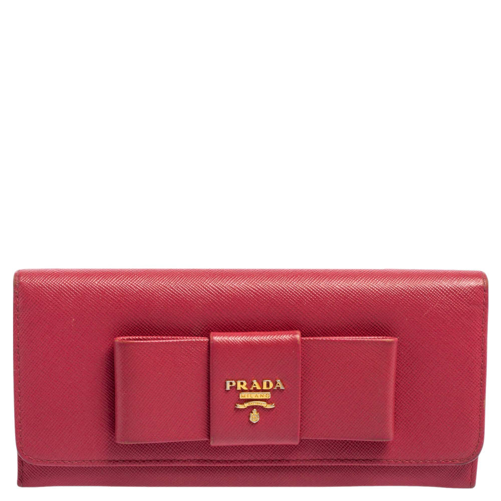 Prada Fuchsia Saffiano Leather Bow Continental Wallet