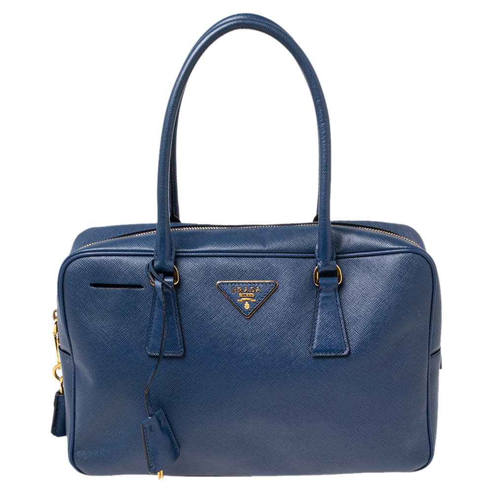 Prada Blue Saffiano Leather Bowler Bag