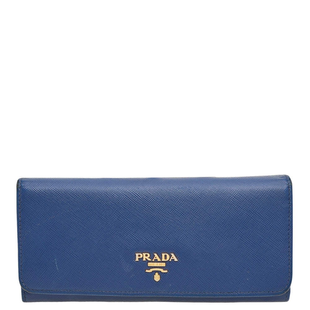 Prada Blue Saffiano Metal Leather Flap Continental Wallet Prada | The ...