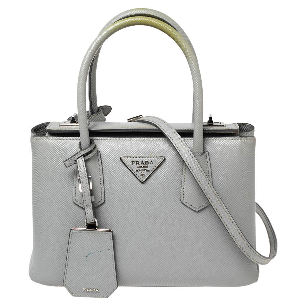 Pre Owned Prada Grey Saffiano Cuir Leather Twin Tote