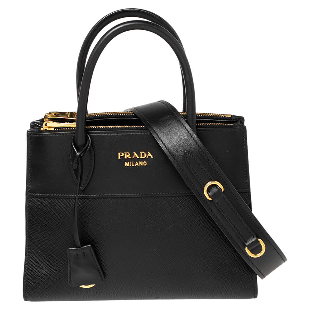Pre Owned Prada Black Saffiano Leather City Tote
