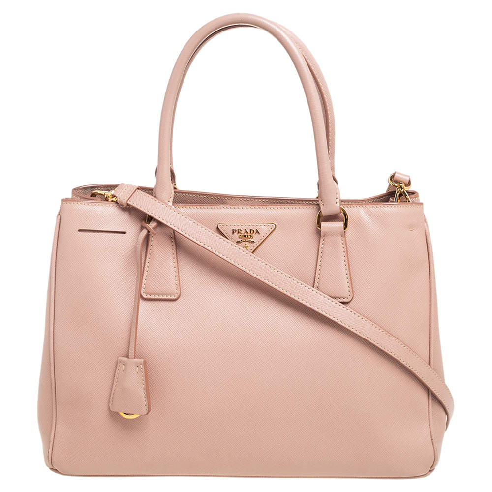 Pre Owned Prada Dusty Pink Saffiano Lux Leather Middle Zip Galleria Tote