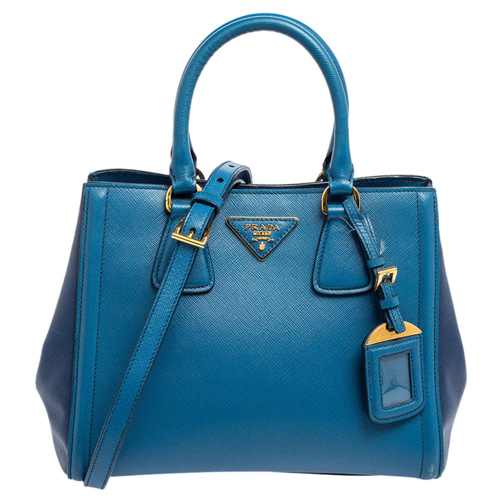 Pre Owned Prada Two Tone Blue Saffiano Lux Leather Open Tote