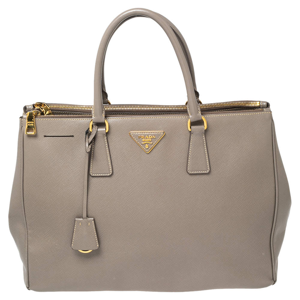 Pre Owned Prada Argilla Grey Saffiano Lux Leather Large Galleria Tote