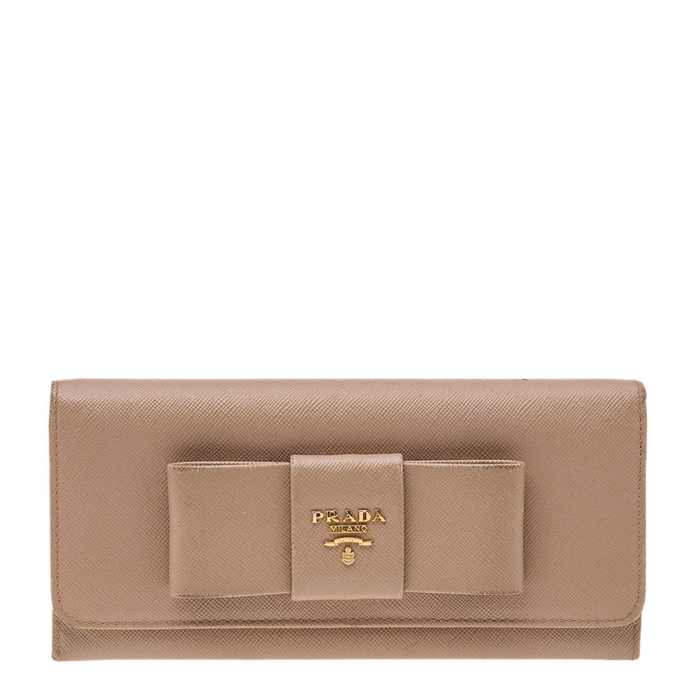 Prada Beige Saffiano Leather Bow Continental Wallet Prada | The Luxury ...