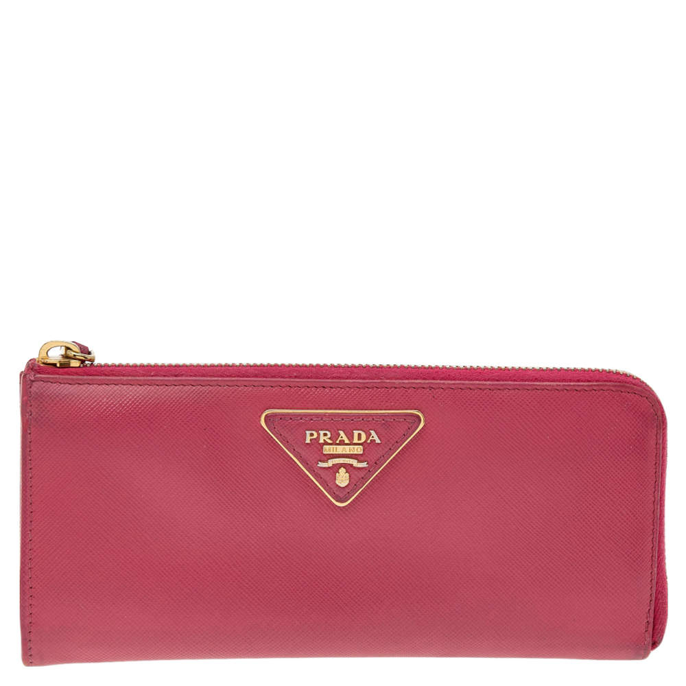 Pre Owned Prada Pink Saffiano Leather Long Wallet