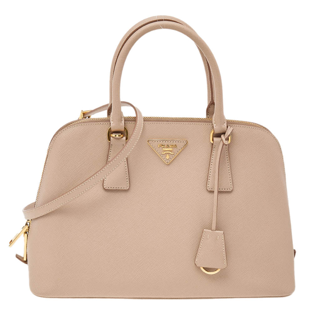 Pre Owned Prada Beige Saffiano Lux Leather Medium Promenade Bag