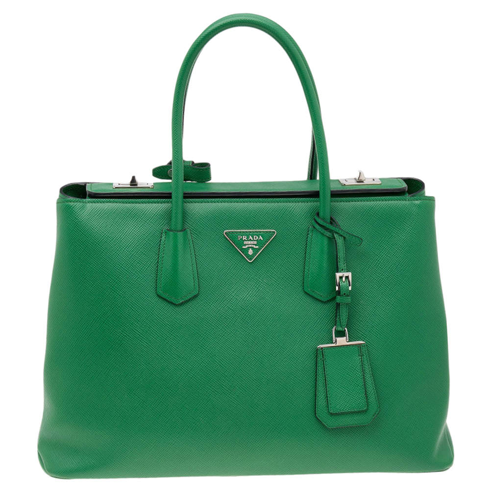 Prada Green Saffiano Cuir Leather Large Twin Tote Prada The Luxury Closet