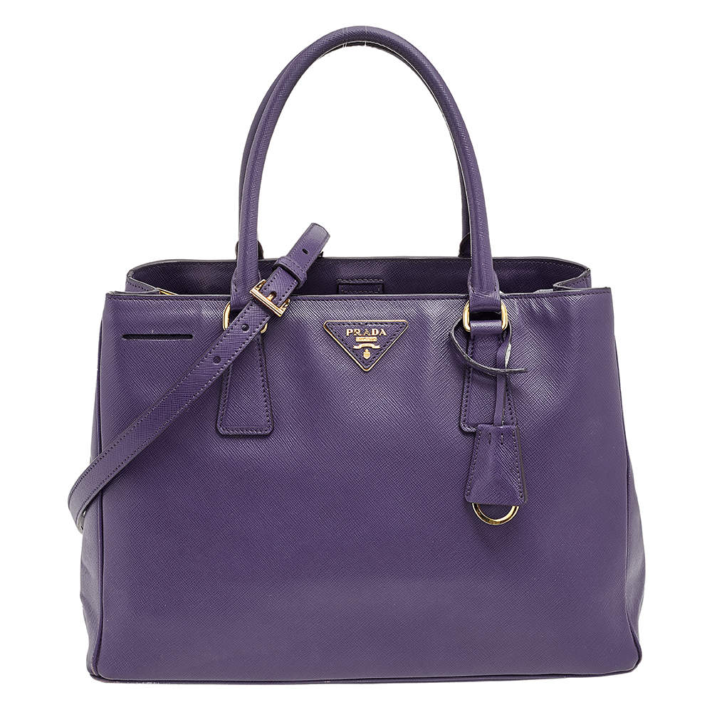 Prada Purple Saffiano Lux Leather Medium Middle Zip Tote