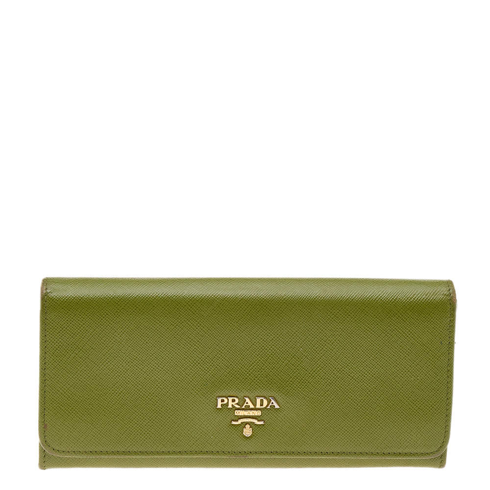 Prada Green Saffiano Leather Flap Continental Wallet