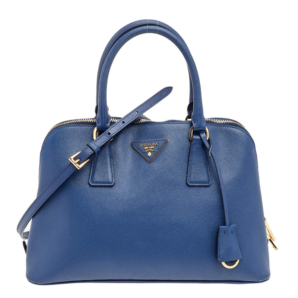 Pre Owned Prada Blue Saffiano Lux Leather Medium Promenade Satchel