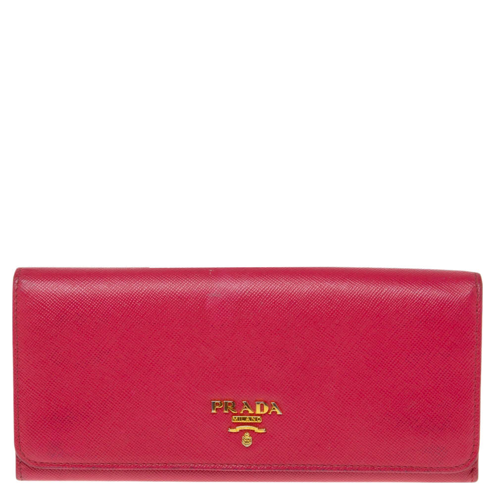 Prada Saffiano Leather Bow Continental Flap Wallet Pink Peonia