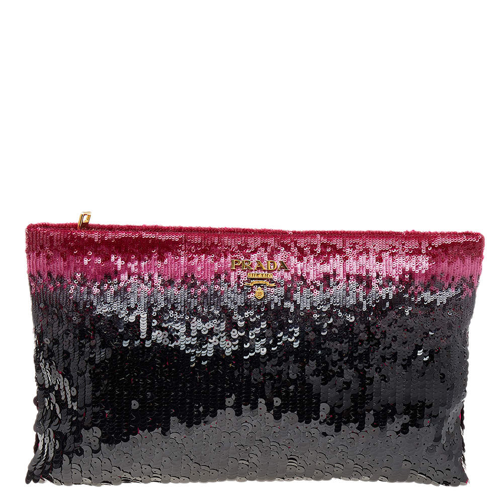Pre Owned Prada Multicolor Sequin Top Zip Pouch